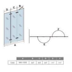 H K Vaňová zástena S3 CLEAR 100x140 cm – trojdielna sklopná, číre sklo