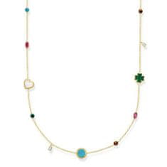 Thomas Sabo Náhrdelník "Riviera farby" , KE1759-490-7-L90v, Sterling Silver, 925 Sterling silver, 18k yellow gold plating, synthetic corundum, simulated malachite/turquoise, tiger‘s eye, mother-of-pearl, zirconia