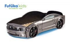 Futuka Kids Posteľ auto LIGHT + (3D LED svetlá, Spodné svetlo) - sivá
