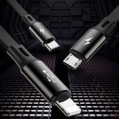 BASEUS Golden Loop 3in1 USB kábel - micro USB / Lightning / USB-C 35-120cm, čierny