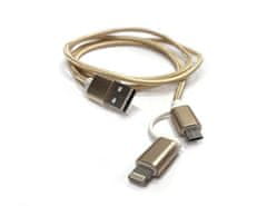 Crono kábel prepojovací USB 2.0/ micro USB + Lightning, 1m, zlatý