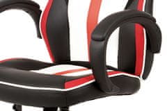 Autronic Kancelárska stolička, červená-čierna-biela ekokoža+MESH, hojdacia mach, kríž plast čer KA-V505 RED