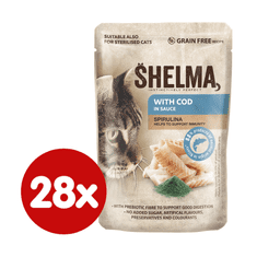 SHELMA bezobilné dusené filetky s treskou a spirulinou v omáčke 28 x 85 g