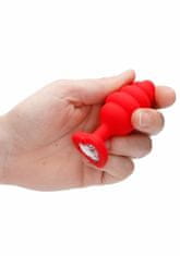 Shots Toys Ouch! Large Ribbed Diamond Heart Plug red análny kolík