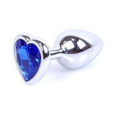 Boss Series Boss Series Jewellery Silver Heart Plug Dark Blue - strieborný análny kolík s drahokamom v tvare srdca 7 x 2,7 cm