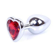 Boss Series Boss Series Jewellery Silver Heart Plug Red - strieborný análny kolík s drahokamom v tvare srdca 7 x 2,7 cm