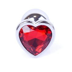 Boss Series Boss Series Jewellery Silver Heart Plug Red - strieborný análny kolík s drahokamom v tvare srdca 7 x 2,7 cm