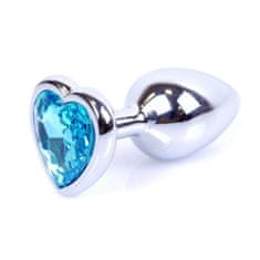 Boss Series Boss Series Jewellery Silver Heart Plug Light Blue - strieborný análny kolík s drahokamom v tvare srdca 7 x 2,7 cm