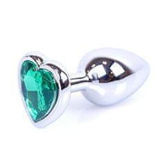 Boss Series Boss Series Jewellery Silver Heart Plug Green - strieborný análny kolík s drahokamom v tvare srdca 7 x 2,7 cm