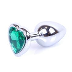 Boss Series Boss Series Jewellery Silver Heart Plug Green - strieborný análny kolík s drahokamom v tvare srdca 7 x 2,7 cm