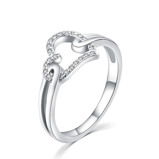 MOISS Romantický strieborný prsteň so zirkónmi Srdce R000210