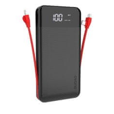 DUDAO K1A Power Bank 10000mAh 2x USB + kábel Lightning / USB-C / Micro USB 3A, čierny