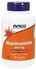 NOW Foods Vitamín B3 Nikotínamid (niacinamid), 500 mg, 100 kapsúl