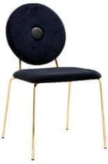KINGHOME Čierna baroková stolička, šedý gombík - velúr, zlatý základ