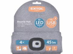Extol Light Čiapka s čelovým svetlom, 4xLED, 45lm, 300mAh Li-ion, sivá, nabíjanie cez USB