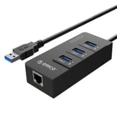 Orico 3 Portový USB3.0 HUB s RJ45 portom Gigabit ethernet; HR01-U3-BK