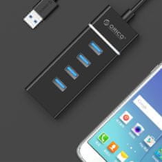 Orico 4-portový USB3.0 HUB, kábel 1m, čierny; W6PH4-3S-BK