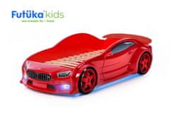 Futuka Kids Detská postieľka auto EVO MOTOR + LED svetlomety + Spodná svetlo + Spojler ČERVENÁ