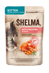 SHELMA Bezobilné dusené filetky pre mačiatka s lososom a rakytníkom 28x85 g