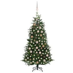 Vidaxl Umelý vianočný stromček s LED a súpravou gulí zelený 180 cm PVC&PE