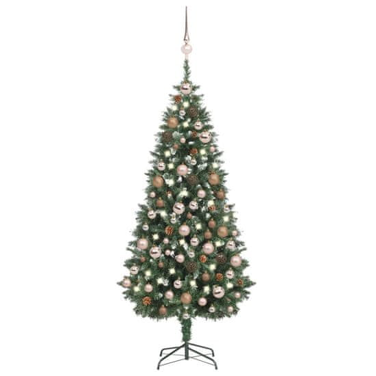 Vidaxl Umelý vianočný stromček s LED, súpravou gulí a šiškami 180 cm