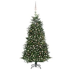 Vidaxl Umelý vianočný stromček s LED a súpravou gulí 210 cm zelený PVC a PE