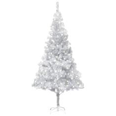 Vidaxl Umelý vianočný stromček s LED a podstavcom strieborný 240 cm