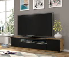 Homlando TV skrinka AURA 200 cm univerzálna, závesná alebo stojaca s LED osvetlením dub artisan / čierny mat
