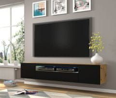 Homlando TV skrinka AURA 200 cm univerzálna, závesná alebo stojaca s LED osvetlením dub artisan / čierny mat