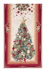 Dům Vánoc Vianočný behúň na stôl s motívom Stromčeky a darčeky 45x140 cm