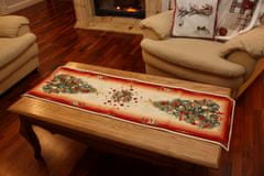 Dům Vánoc Vianočný behúň na stôl s motívom Stromčeky a darčeky 45x140 cm