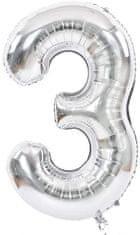 Atomia Fóliový balón narodeninové číslo 3, strieborný 82cm