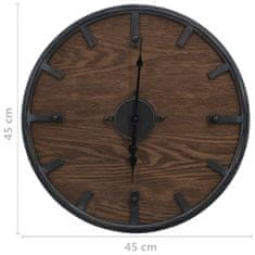 Vidaxl 321473 Wall Clock Brown and Black 45 cm Iron and MDF