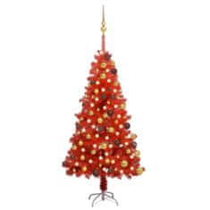 Vidaxl Umelý vianočný stromček s LED a súpravou gulí červený 120 cm PVC