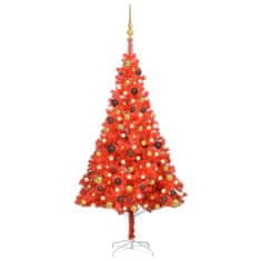 Vidaxl Umelý vianočný stromček s LED a guľami červený 150 cm PVC