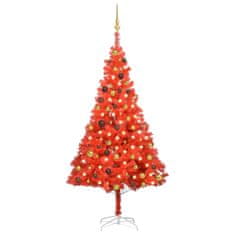 Vidaxl Umelý vianočný stromček s LED a guľami červený 180 cm PVC
