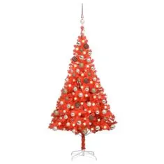 Vidaxl Umelý vianočný stromček s LED a súpravou gulí červený 180cm PVC