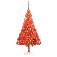 Vidaxl Umelý vianočný stromček s LED a súpravou gulí červený 180 cm PVC