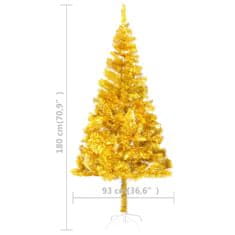 Vidaxl Umelý vianočný stromček s LED a podstavcom zlatý 180 cm PET