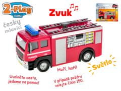 Kids Globe Auto hasiči CZ 12 cm kovové cúvanie na batérie česky hovoriace so svetlom v krabici