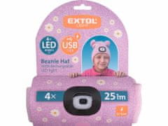Extol Light Čiapka ružová detská s čelovým svetlom, LED 4x25lm, 250mAh Li-ion, nabíjanie cez USB