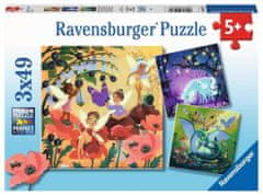 Ravensburger Puzzle Víly, drak a jednorožec 3x49 dielikov