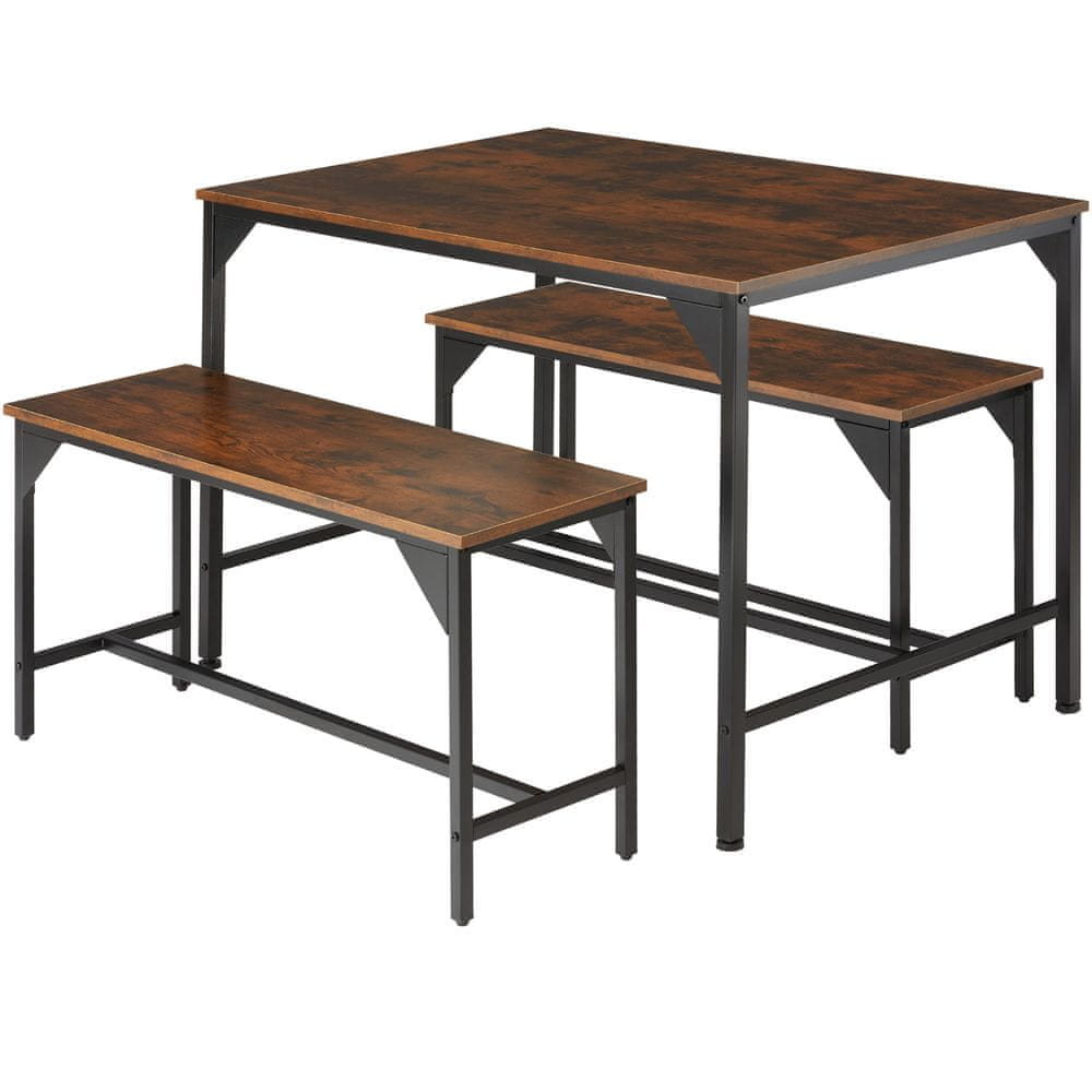 tectake Zostava stola a lavičiek Bolton 2+1 - Industrial tmavé drevo