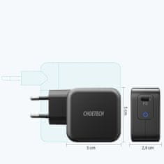 Choetech Q6006 GaN sieťová nabíjačka USB-C 60W PD + kábel USB-C / USB-C 1.8m, čierna