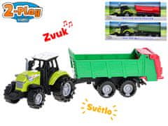 2-Play Batériový traktor s vlekom 23-26 cm s voľným chodom, svetlom a zvukom