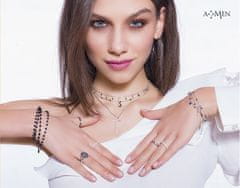 Amen Ružovo pozlátený náhrdelník s kryštálmi a krížikmi Candy Charm CLMICRRN