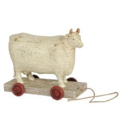 Clayre & Eef Drevená kravička na vozíčku