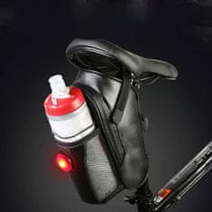 Taška na bicykel, pod sedlo s vreckom na fľašu a svetlom