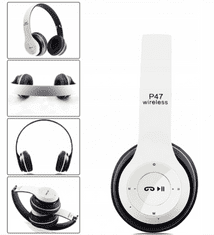 slomart P47 Multifunkčné bezdrôtové slúchadlá Bluetooth MP3 biele