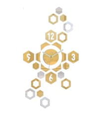 ModernClock 3D nalepovacie hodiny Hexagon zlato-zrkadlové